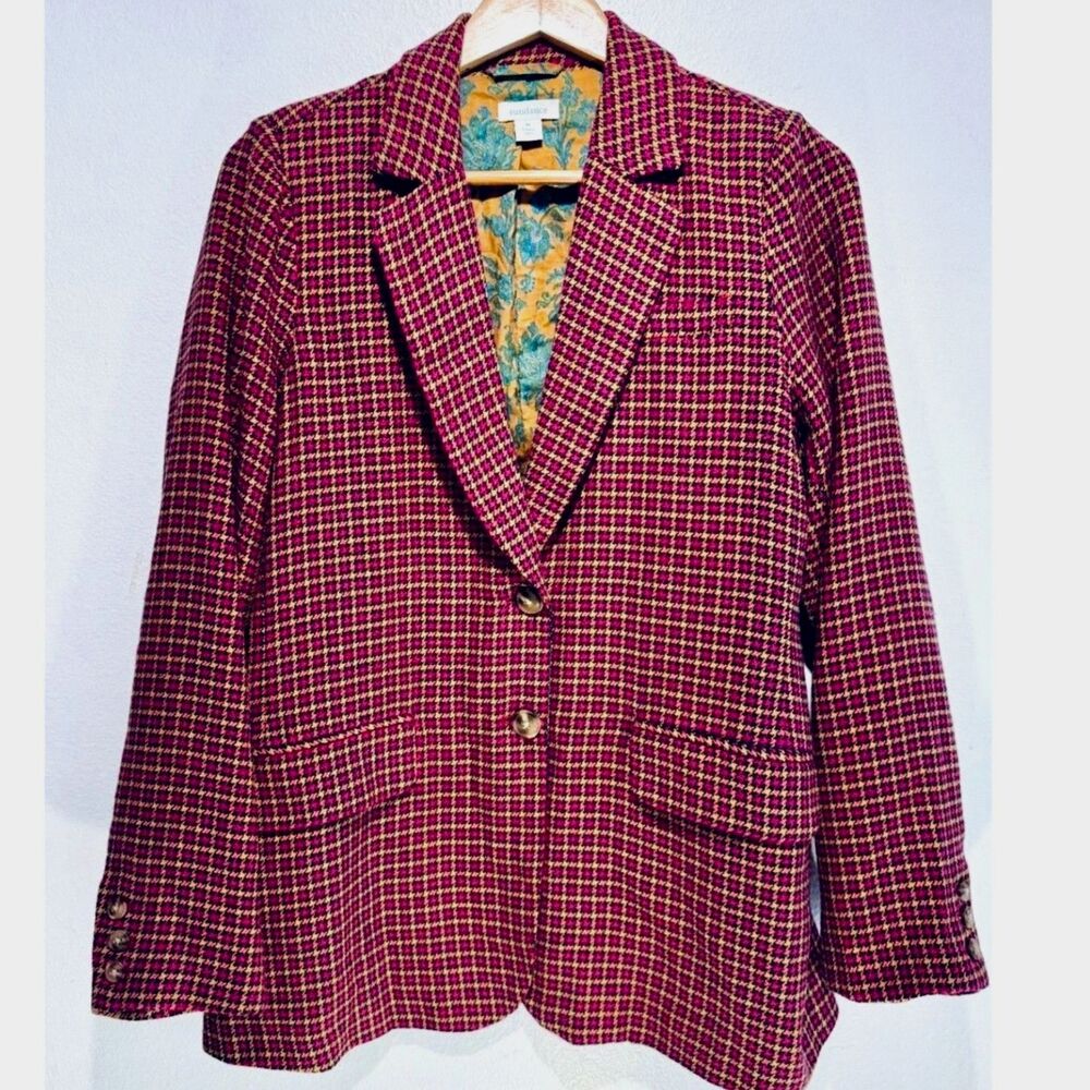 Sundance Lisa jacket blazer colorful cotton linen plaid business casual women M